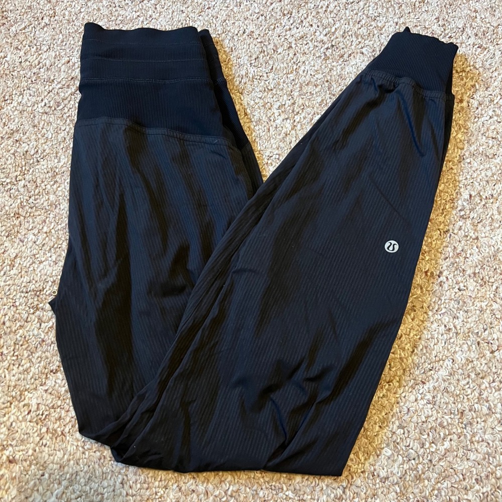 Lululemon Dance Studio Jogger Black Pinstripe Jacquard High Rise Pants Womens 4